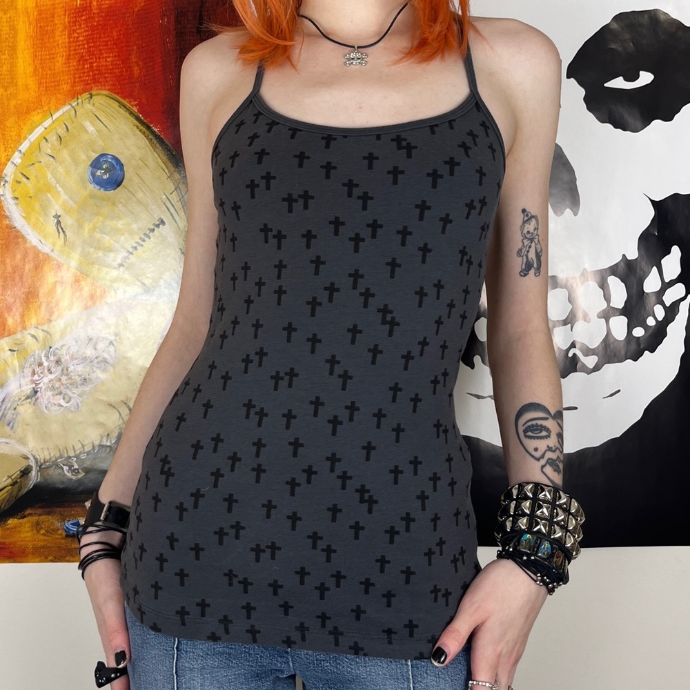 Hipster Cross Tank Top, Indie Sleaze Soft Grunge / Size XS